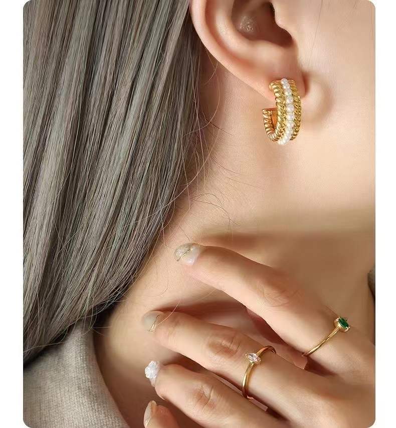 Opal Pearl Hoops Gold