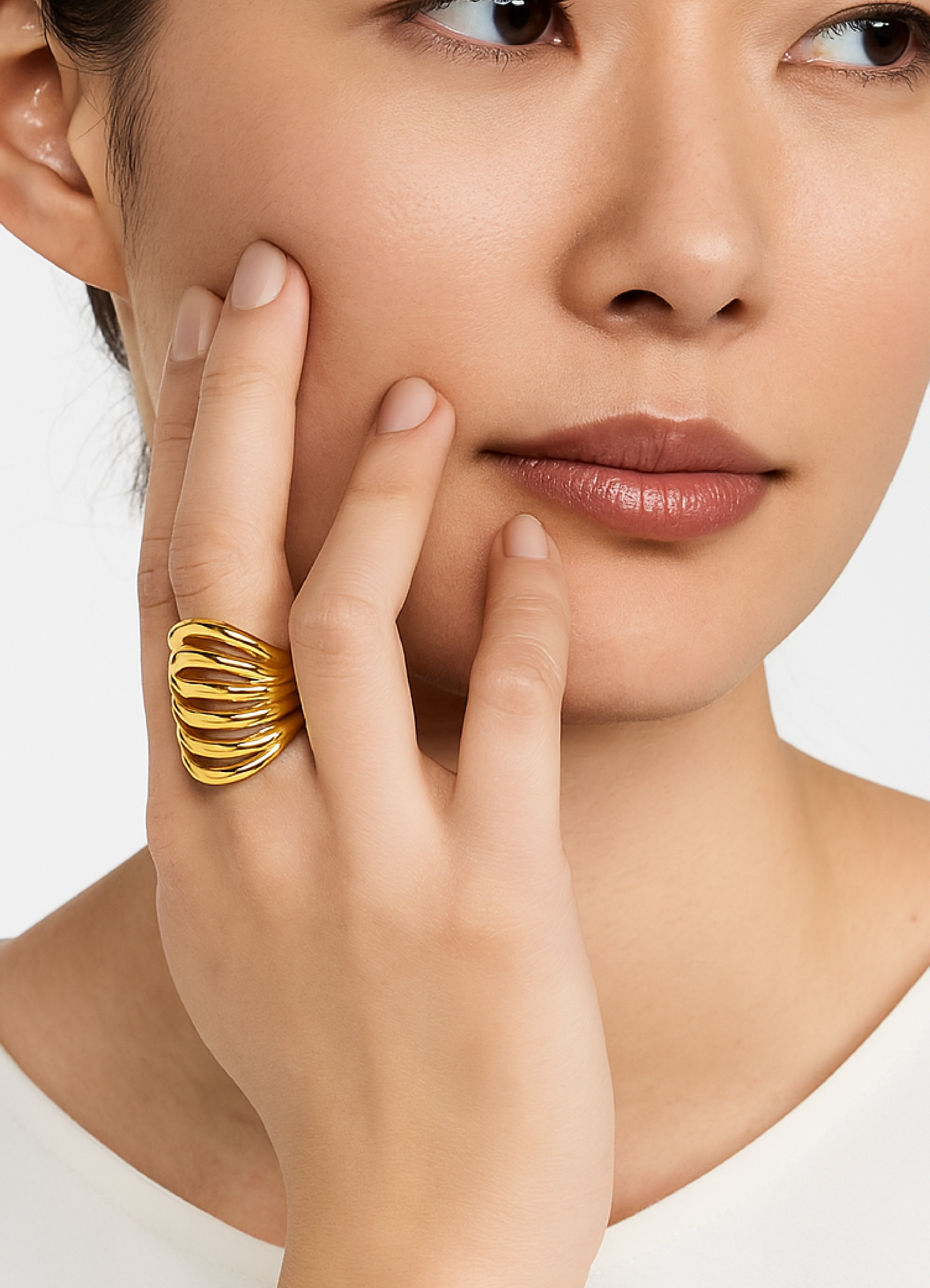 Raye Gold Rippled Statement Ring