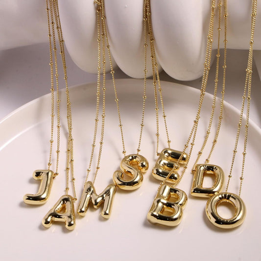 Bubble Initial Pendant necklace Gold