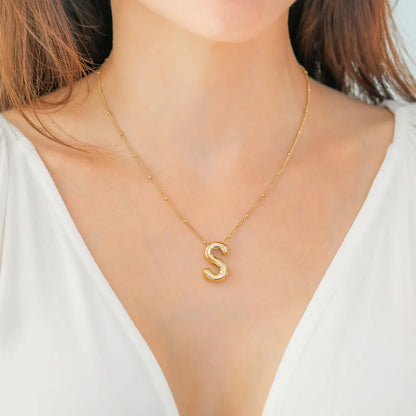 Bubble Initial Pendant necklace Gold