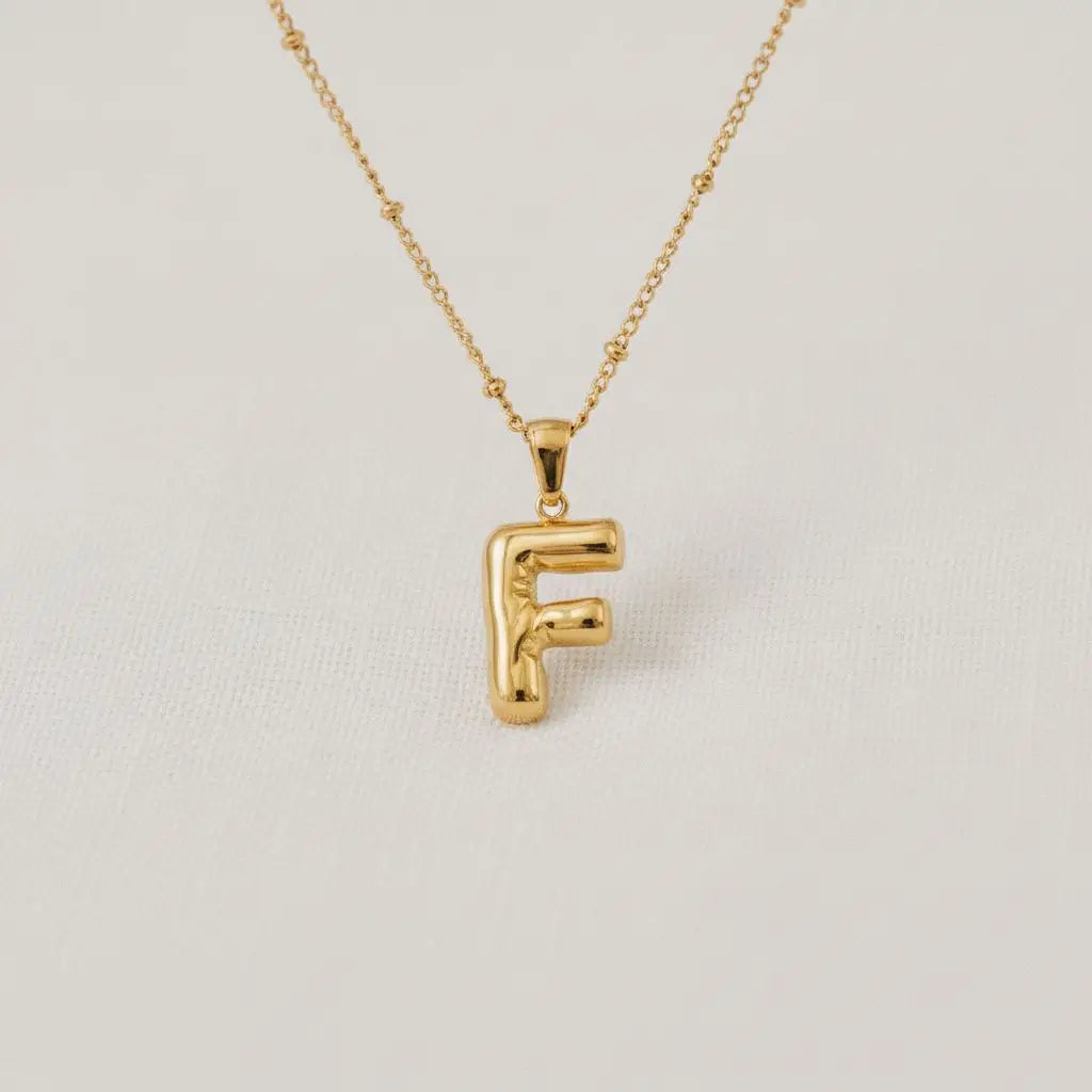 Bubble Initial Pendant necklace Gold