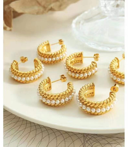 Opal Pearl Hoops Gold