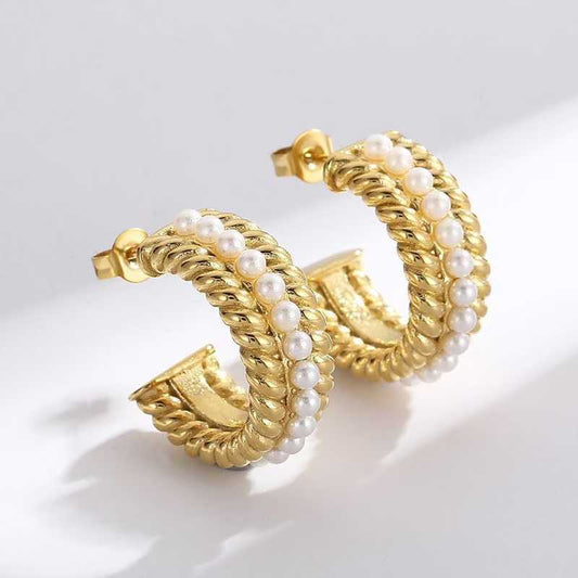 Opal Pearl Hoops Gold